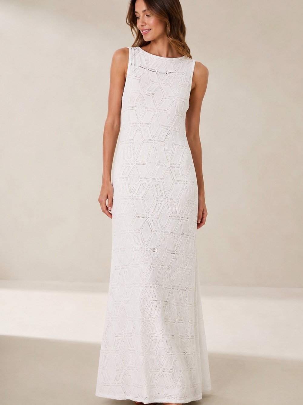 Banana Republic Sleeveless White Crochet Maxi Dress